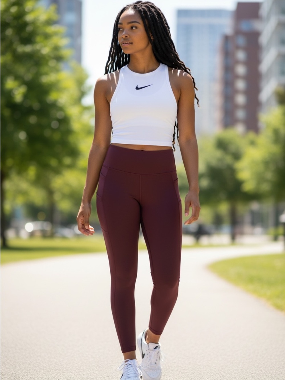 Nike Dri-FIT High-Waisted Cargo Pocket Leggings Burgundy Maroon Size M